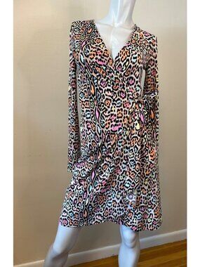 BCBG Max Azria Adele Colorful Leopard Cheetah Animal Punk Goth Wrap Dress S
